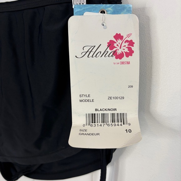 Krista Ruched Tankini Swim Top Aloha Skirt Bikini Bottom Black size Large 10 - Picture 9 of 10